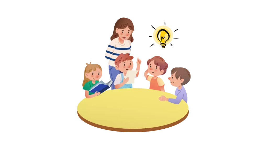 Illustration d'une professeure avec des enfants