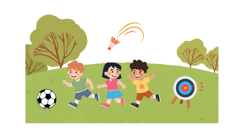 Illustration d'enfants faisant des activités sportives dans la nature