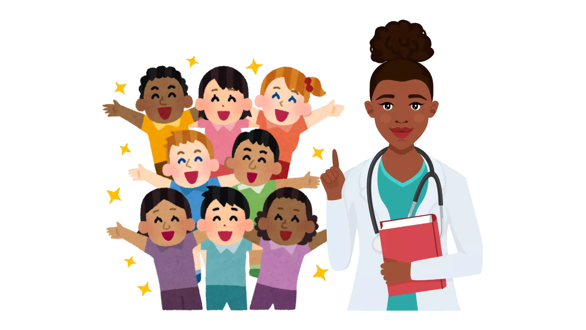 Illustrations d'enfants heureux avec un médecin
