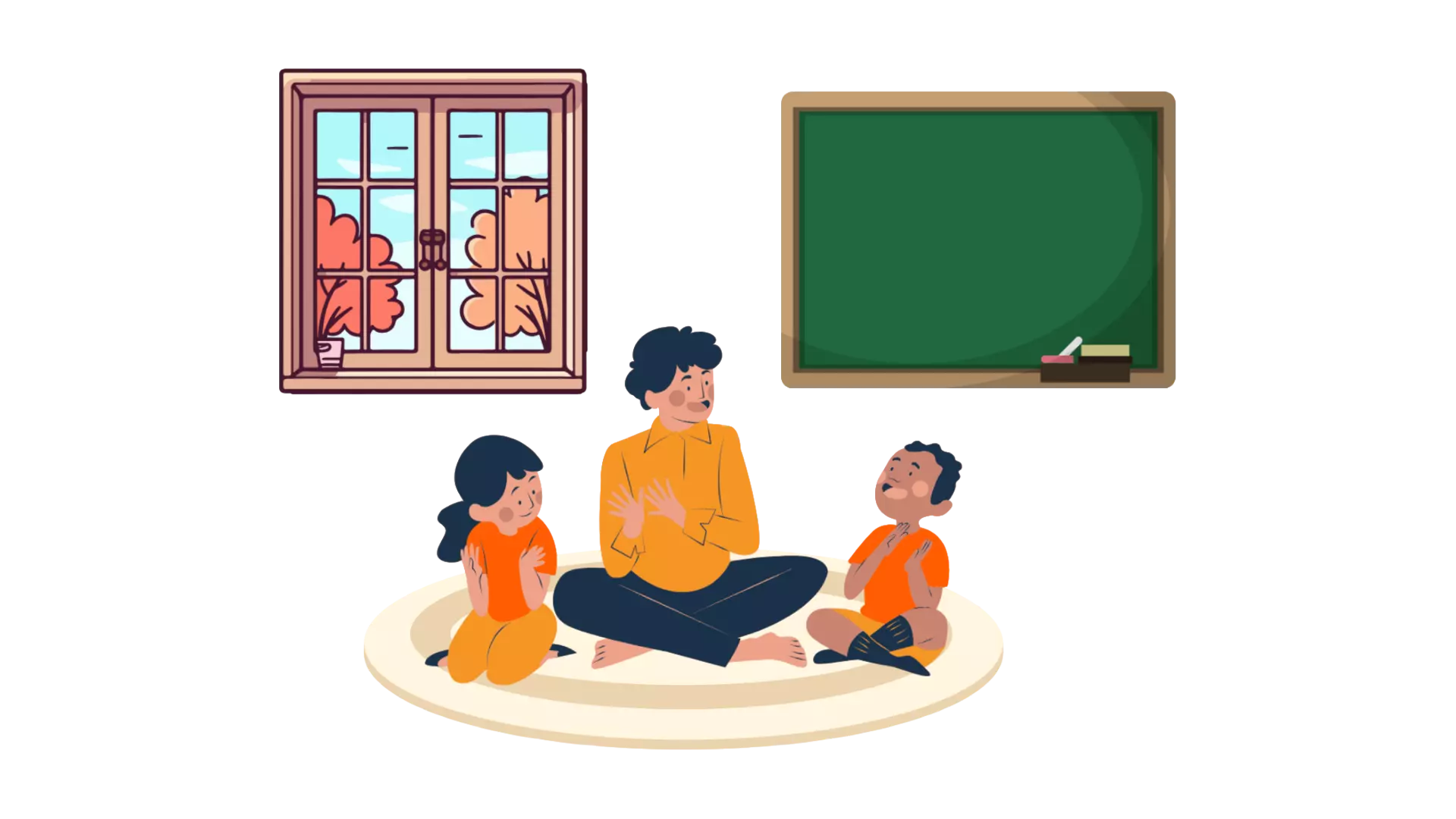 Illustration d'enfants suivant un atelier théorique avec un encadrant