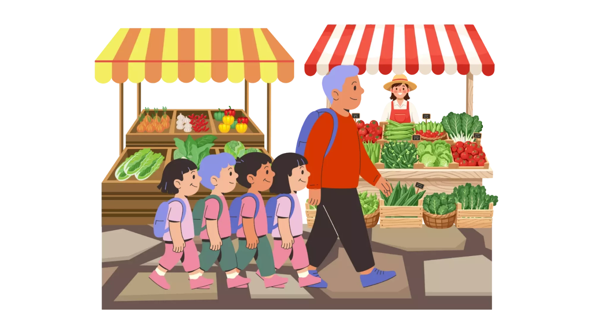 Illustration d'enfants se baladant au marché