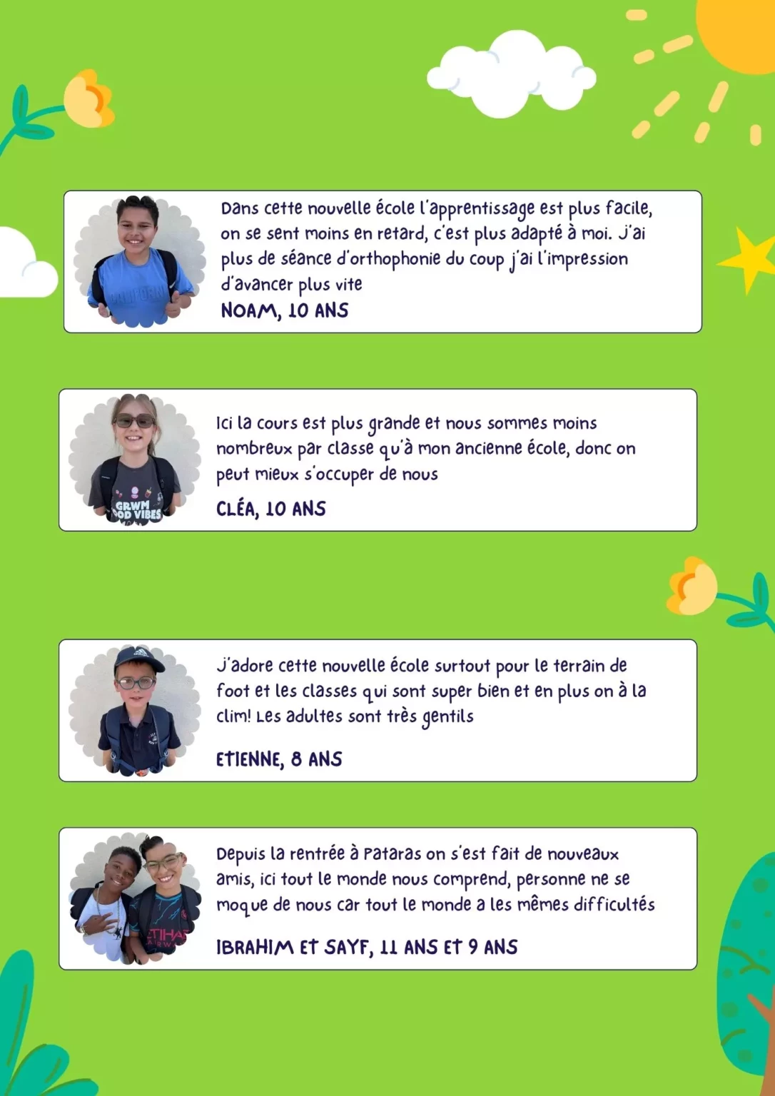 Témoignages des enfants de l’unité Dys de Val Pré Vert après un mois d’ouverture à Pataras